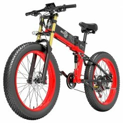 Hot Sale 😀 BEZIOR X-PLUS Electric Bike 1500W Motor 48V 17.5Ah Battery 26*4.0 Inch Fat Tire Mountain Bike 40Km/h Max Speed 200kg Load 130KM Range LCD Display IP54 Wateroroof - Red 🌟