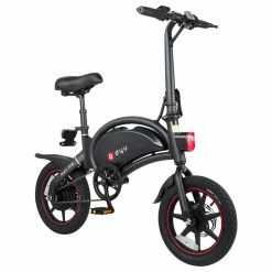 Hot Sale 🔥 DYU D3+ Folding Moped Electric Bike 14 Inch Inflatable Rubber Tires 240W Motor 10Ah Battery Max Speed 25km/h Up To 45km Range Dual Disc Brakes Adjustable Height APP Control - Black ❤️