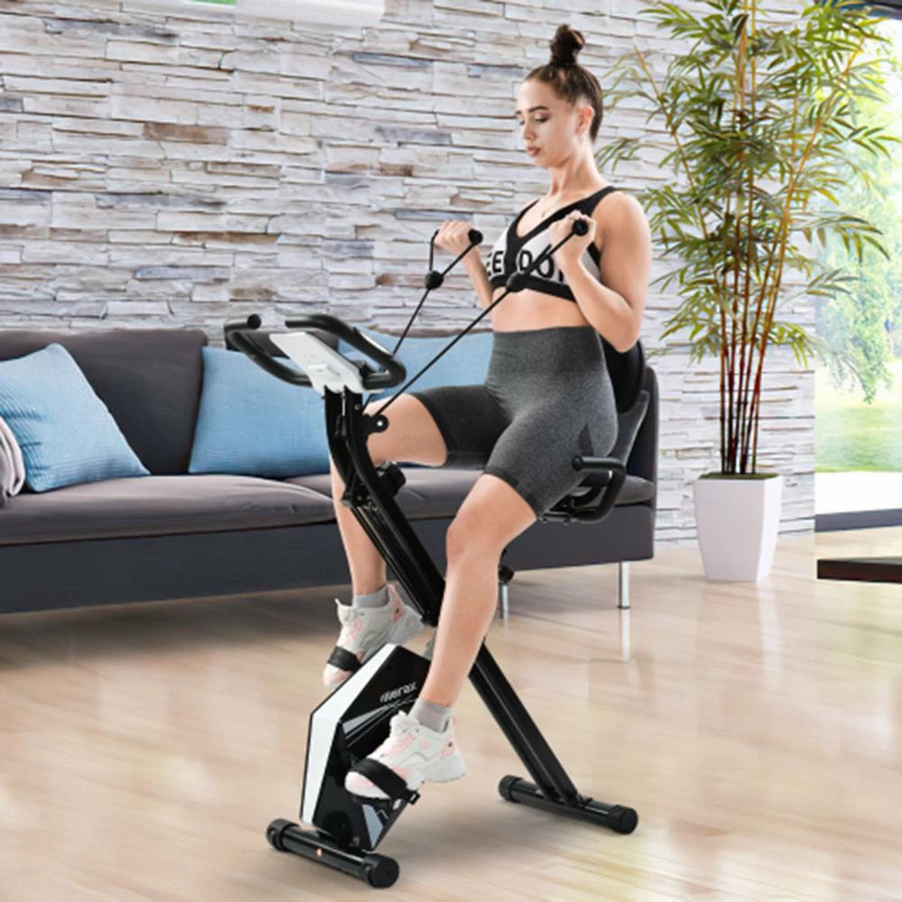 New π Merax Foldable Cycling Exercise Bike with LCD Screen Adjustable Height and Arm Resistance Bands for Indoor Workout - White π― 3 New π Merax Foldable Cycling Exercise Bike with LCD Screen Adjustable Height and Arm Resistance Bands for Indoor Workout - White π― - Image 3