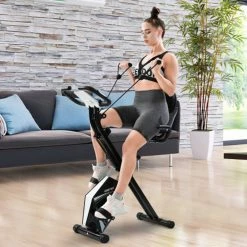 Cheapest 🛒 Merax Foldable Cycling Exercise Bike with LCD Screen Adjustable Height and Arm Resistance Bands for Indoor Workout - White 😉 -DE Sports & Outdoors Shop Merax Foldable Cycling Bike with LCD Screen Adjustable Height and Arm 426383 2 2