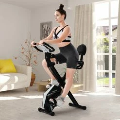 Cheapest 🛒 Merax Foldable Cycling Exercise Bike with LCD Screen Adjustable Height and Arm Resistance Bands for Indoor Workout - White 😉 -DE Sports & Outdoors Shop Merax Foldable Cycling Bike with LCD Screen Adjustable Height and Arm 426383 3 2