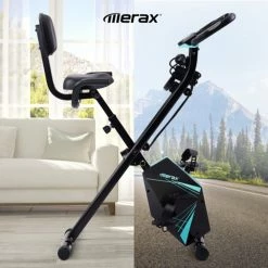 Best Sale ๐คฉ Merax Foldable Cycling Exercise Bike with LCD Screen Adjustable Height and Arm Resistance Bands for Indoor Workout-Blue ๐