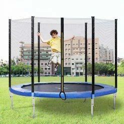 Best Sale 🔔 Outdoor Trampoline with Safety Enclosure Net and Padded Poles, 8FT Garden Trampoline 150KG Weight Capacity 🌟