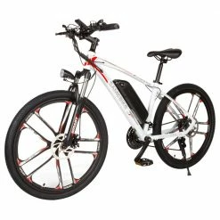 Outlet 🌟 Samebike MY-SM26 Electric Bike 26 Inch Tires 350W Motor Max Speed 30km/h Up To 80km Range Max Load 150kg Dual Disk Brakes LCD Display Magnesium Alloy Rim - White 🔥