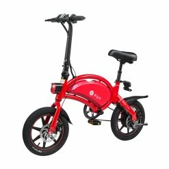 Best Sale 🎉 DYU D3+ Folding Moped Electric Bike 14 Inch Inflatable Rubber Tires 240W Motor 10Ah Battery Max Speed 25km/h Up To 45km Range Dual Disc Brakes Adjustable Height APP Control - Red 🤩